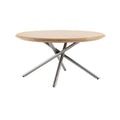 Modern Round Dining Table with Wooden Top and Crossed Metal Base